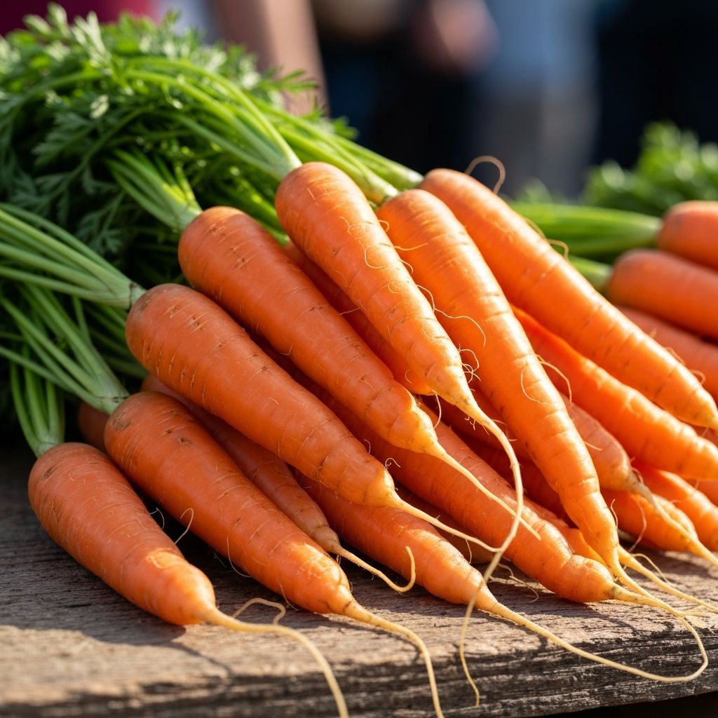 Fresh organic carrots with green tops
